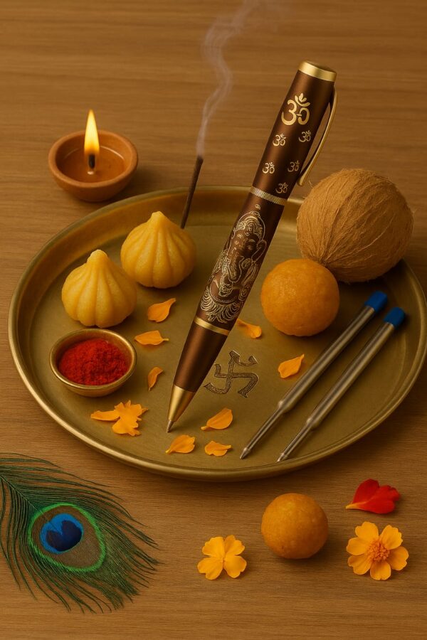 Ganesha Rich Brown Brass Pen