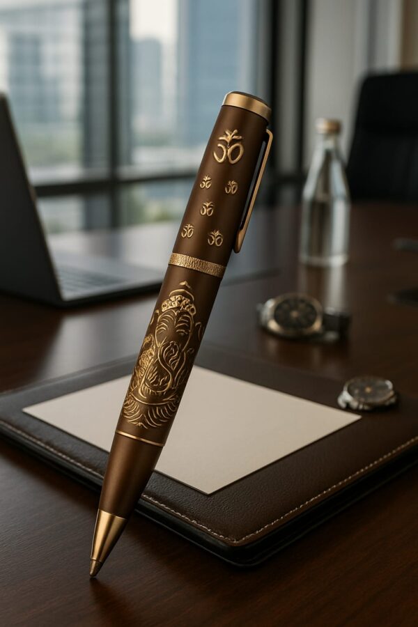 Ganesha Rich Brown Brass Pen