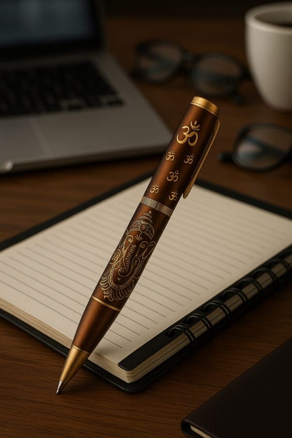 Ganesha Rich Brown Brass Pen - Image 3