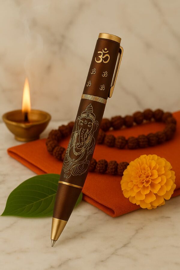Ganesha Rich Brown Brass Pen - Image 4