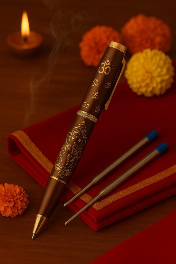 Ganesha Rich Brown Brass Pen - Image 5